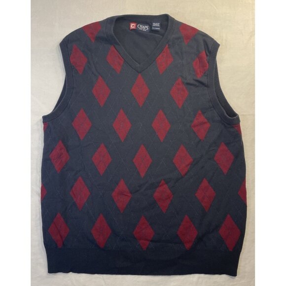 XL Blue/Red Chaps Argyle Sweater Cotton Vest - Picture 1 of 7